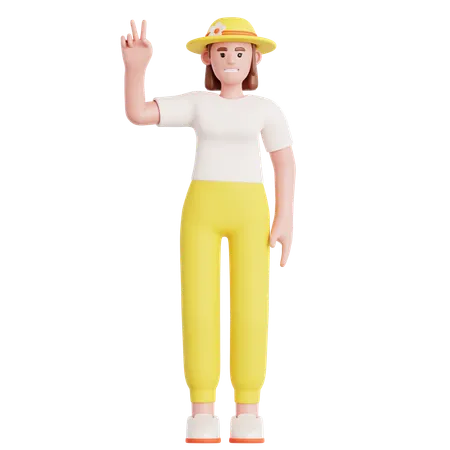 Femme montrant la paix  3D Illustration