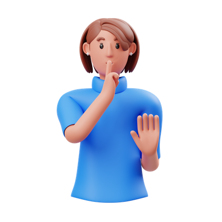 Femme montrant le silence s'il vous plaît geste  3D Illustration