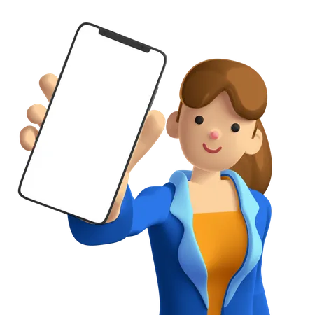 Femme montrant un smartphone  3D Illustration