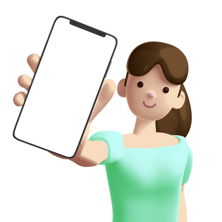 Femme montrant un smartphone vide  3D Illustration