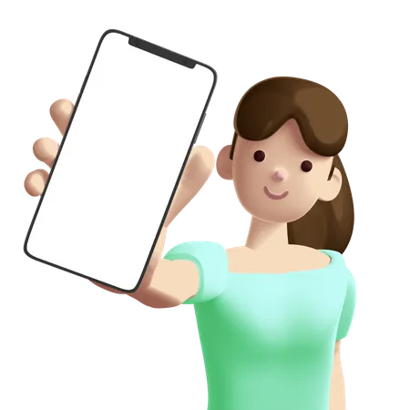 Femme montrant un smartphone vide  3D Illustration