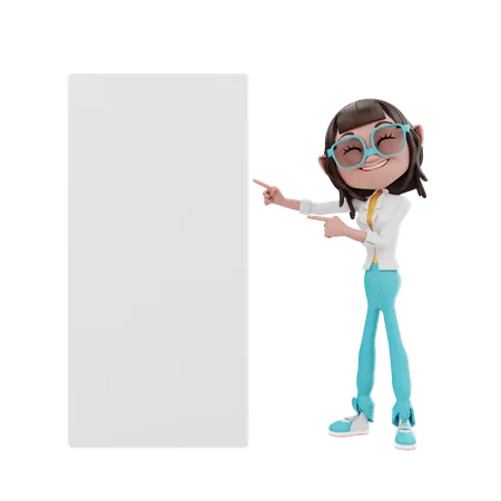 Femme pointant vers un tableau blanc  3D Illustration