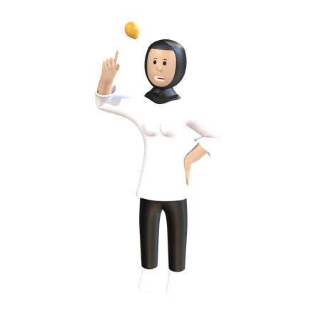 Femme montrant une idée d'ampoule pose  3D Icon