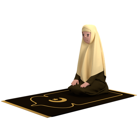 Femme musulmane assise entre la pose de Sujood  3D Icon