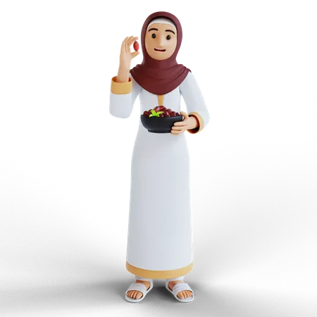 Femme musulmane avec takjil de nourriture du Ramadan  3D Illustration