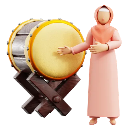 Femme musulmane avec tambour  3D Illustration