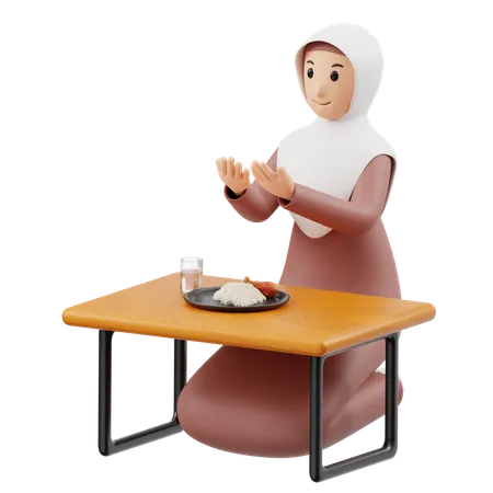 Femme musulmane brisant l'Iftar  3D Illustration