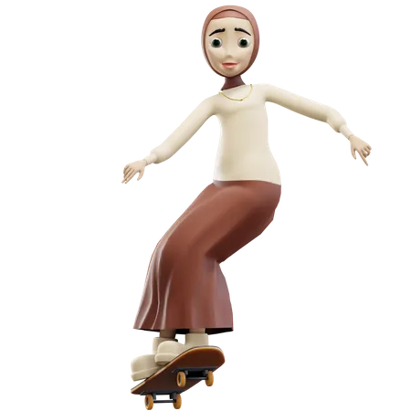 Femme musulmane faisant du skateboard  3D Illustration