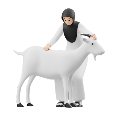 Une femme musulmane s'occupant d'une vache  3D Illustration