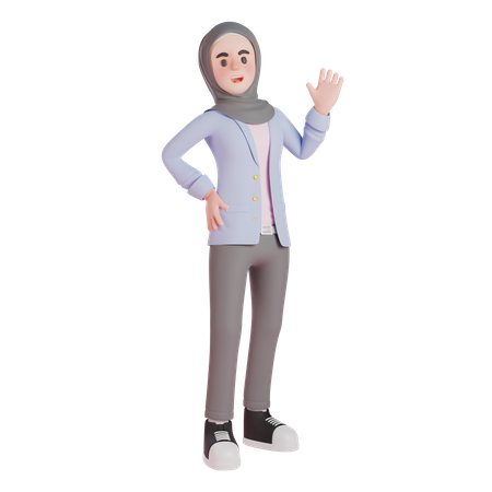 Une femme musulmane montre un geste de salutation  3D Illustration