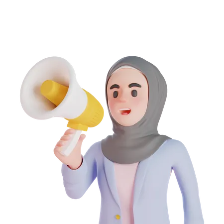 Femme musulmane parlant avec un mégaphone  3D Illustration