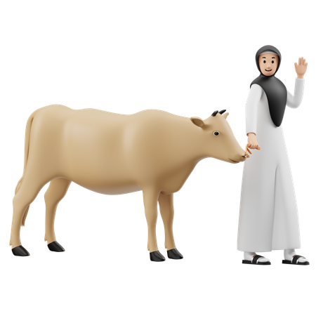 Femme musulmane portant une vache  3D Illustration