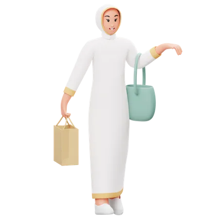 Femme musulmane faisant du shopping  3D Illustration