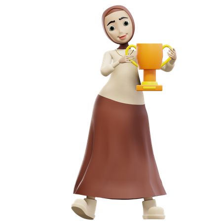 Femme musulmane tenant un trophée  3D Illustration