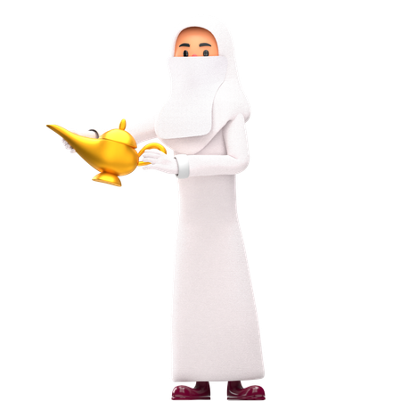 Femme musulmane tenant un pot d'Aladdin  3D Icon