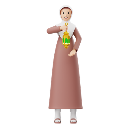 Femme musulmane tenant une lanterne  3D Illustration