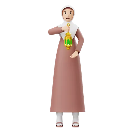 Femme musulmane tenant une lanterne  3D Illustration