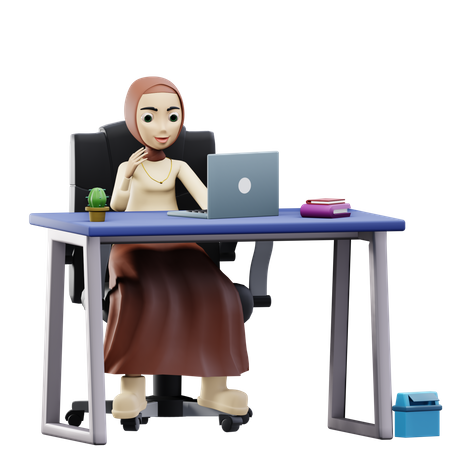 Femme musulmane travaillant sur un ordinateur portable  3D Illustration