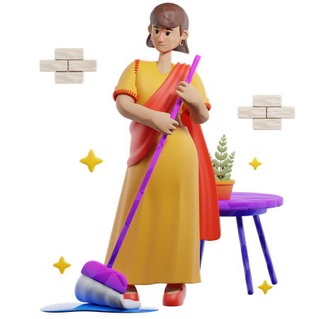Femme nettoyant la maison avant Diwali  3D Icon