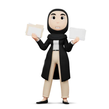 Femme tenant des documents de bureau  3D Illustration