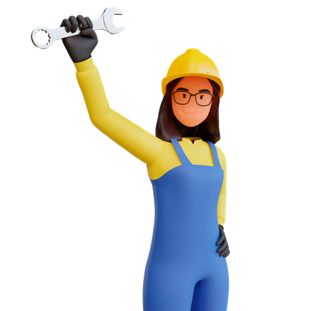 Femme ouvrier du bâtiment tenant une clé  3D Icon