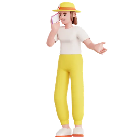 Femme parlant au téléphone portable  3D Illustration