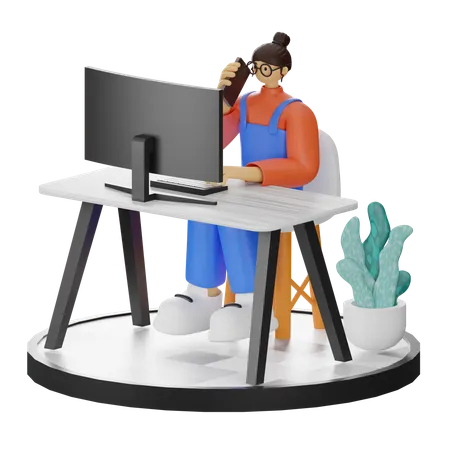 Femme parlant sur mobile  3D Illustration