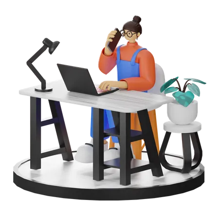 Femme parlant sur mobile  3D Illustration