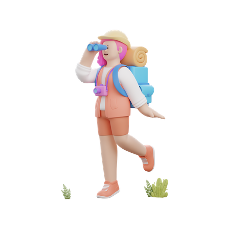 Femme partant à l'aventure  3D Illustration