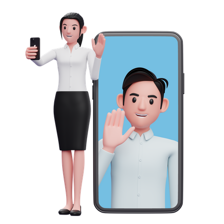 Femme passant un appel vidéo avec des collègues  3D Icon