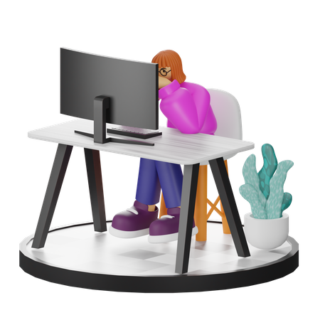 Femme pensant à des idées  3D Illustration