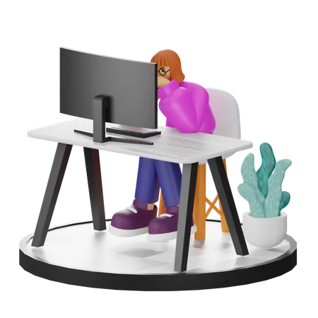 Femme pensant à des idées  3D Illustration