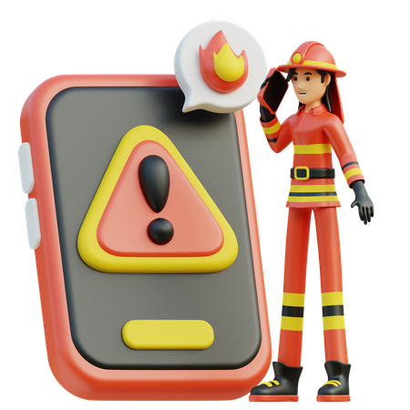 Application mobile femme pompier  3D Illustration