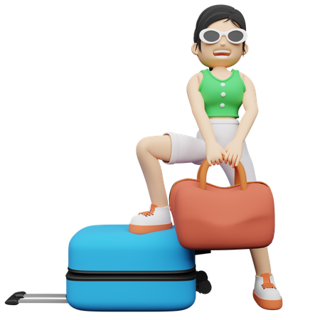 Femme portant un bagage de voyage  3D Illustration