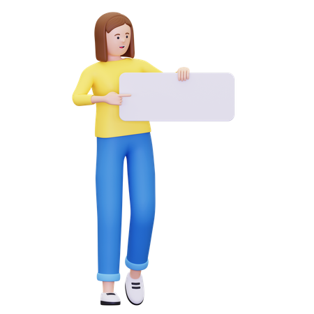 Femme portant une pancarte vierge  3D Illustration