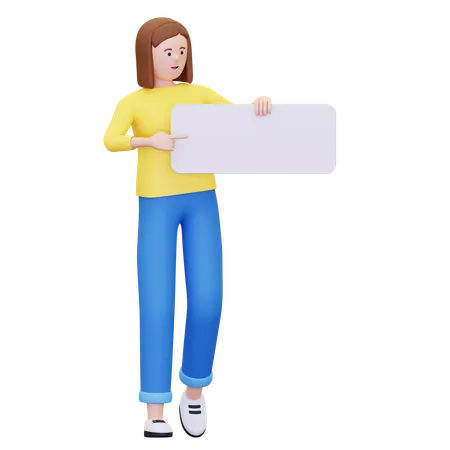 Femme portant une pancarte vierge  3D Illustration