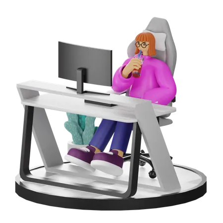 Femme prenant une pause-café après le travail  3D Illustration