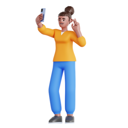 Une femme prend un selfie  3D Illustration