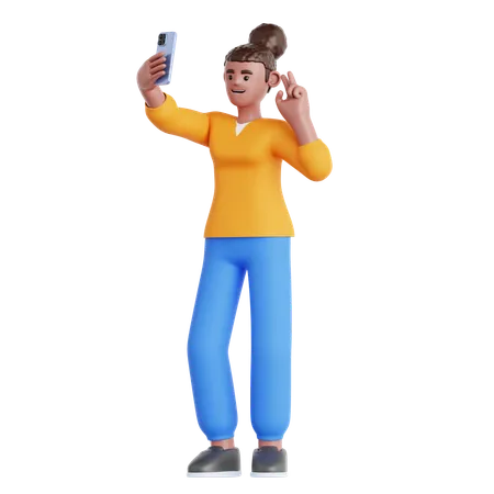 Une femme prend un selfie  3D Illustration