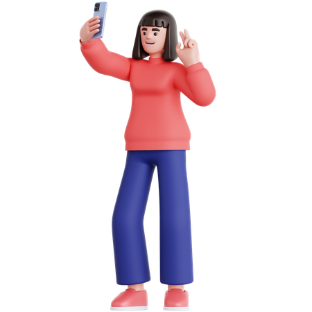 Une femme prend un selfie  3D Illustration