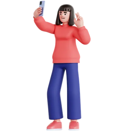 Une femme prend un selfie  3D Illustration