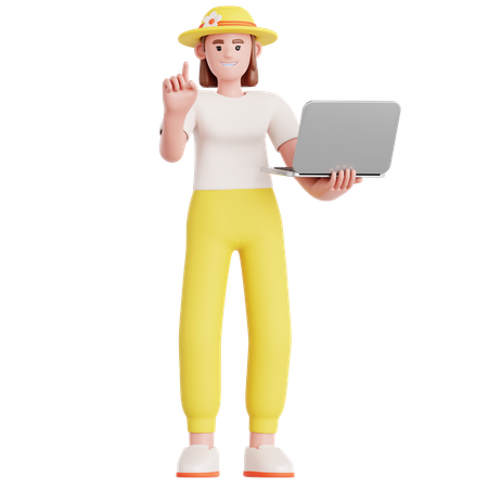 Présentation d'une femme avec un ordinateur portable  3D Illustration