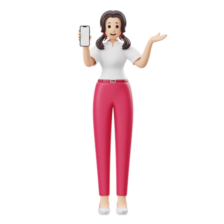 Femme faisant la publicité d'un produit de téléphonie mobile  3D Illustration