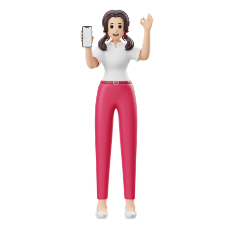 Femme faisant la publicité d'un produit de téléphonie mobile  3D Illustration