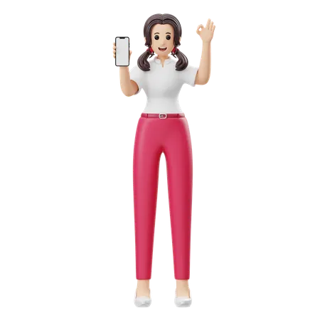 Femme faisant la publicité d'un produit de téléphonie mobile  3D Illustration