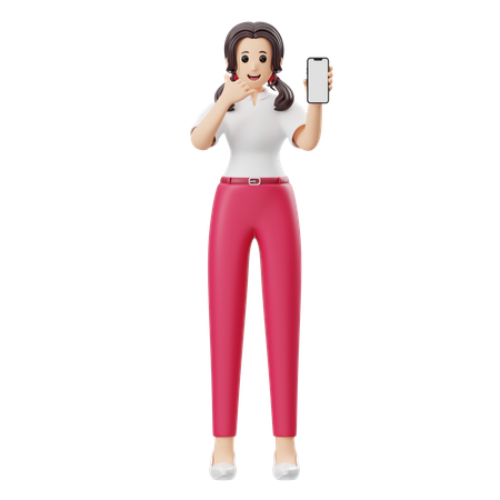 Femme faisant la publicité d'un produit de téléphonie mobile  3D Illustration