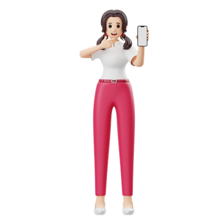 Femme faisant la publicité d'un produit de téléphonie mobile  3D Illustration