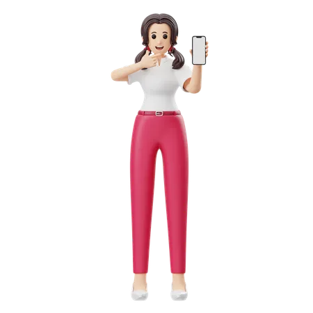 Femme faisant la publicité d'un produit de téléphonie mobile  3D Illustration