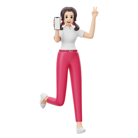 Femme faisant la publicité d'un produit de téléphonie mobile  3D Illustration