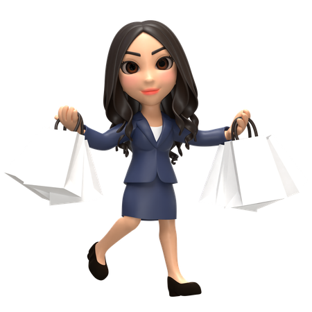 Femme faisant du shopping avec un sac en papier  3D Illustration